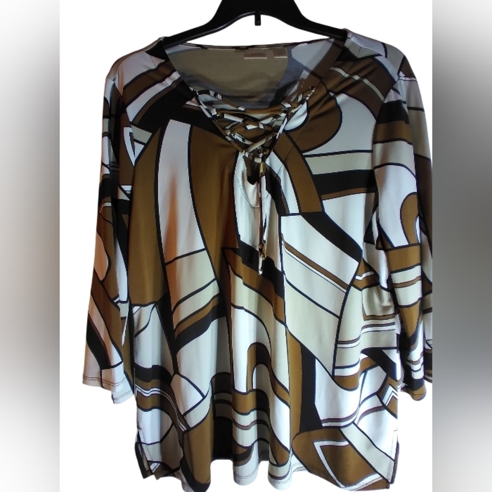Chicos Stylish Women's Geometric Print Top Size Chico's 3 Office Work Vacation